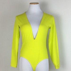 Neon deep v neck bodysuit